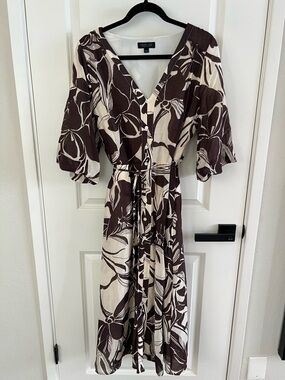 Rachel Zoe Brown and Cream Floral-Print Midi Dress